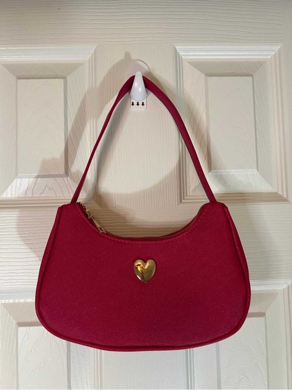 Red Shoulder Bag with Gold Heart Accent